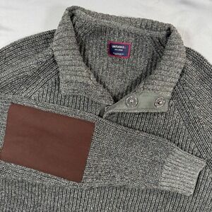 UNTUCKit Chunky Knit 1/4 Zip Sweater Men's XXL Gray Elbow Patches Old Money